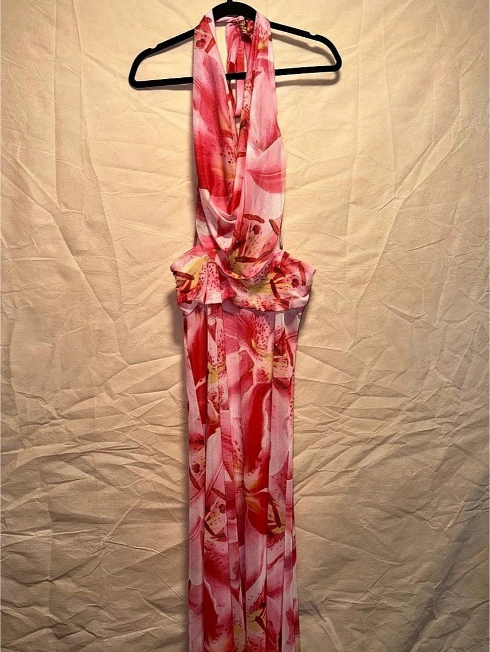SHEIN Pink Lily Print High-Neck Maxi Dress